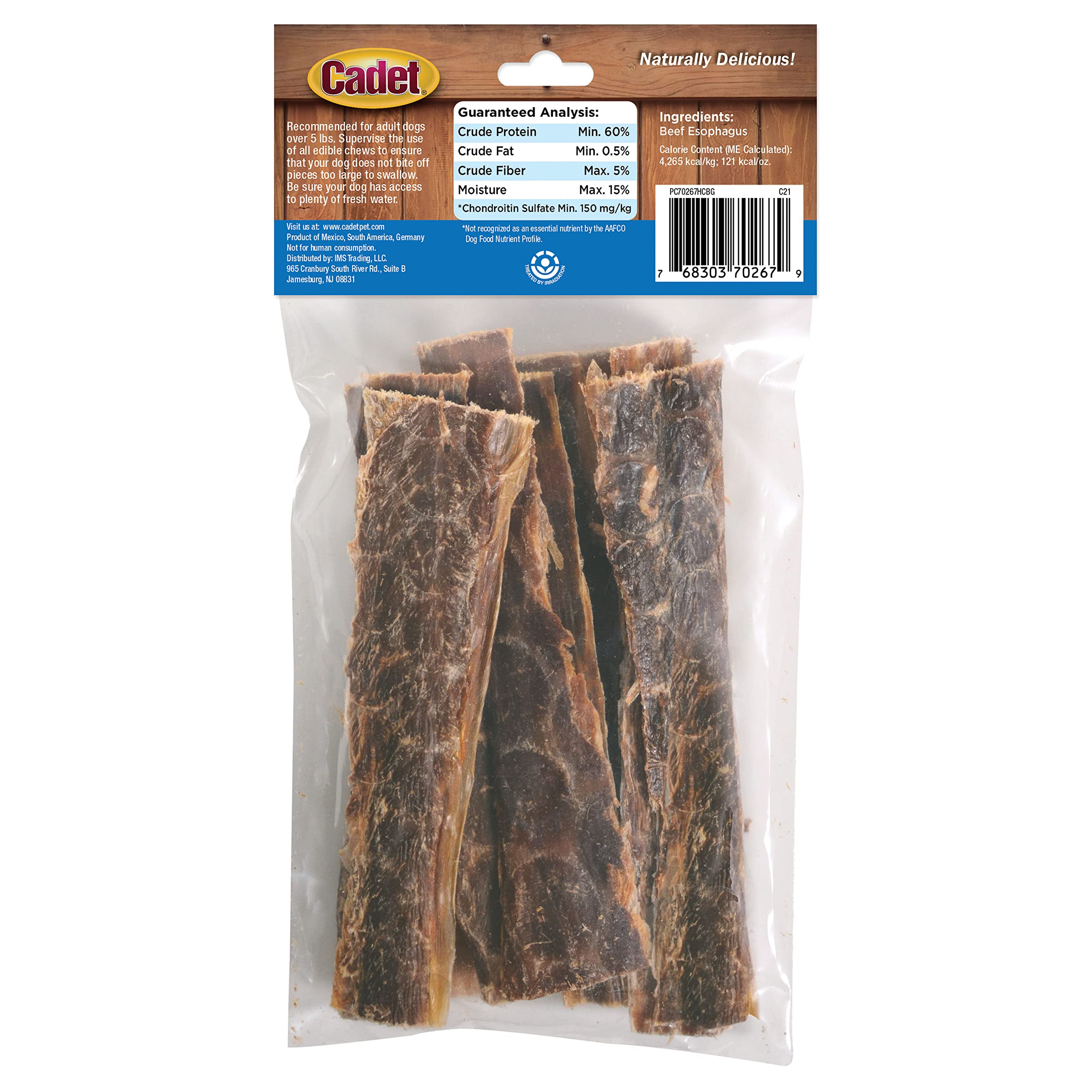 Cadet Slim Cut 100% Beef Strips Dog Treats - Long-Lasting, Healthy, & Natural Beef Esophagus Treats for Small & Large Dogs - Low Calorie & High Protein Dog Chews, Medium (2.8 oz.)