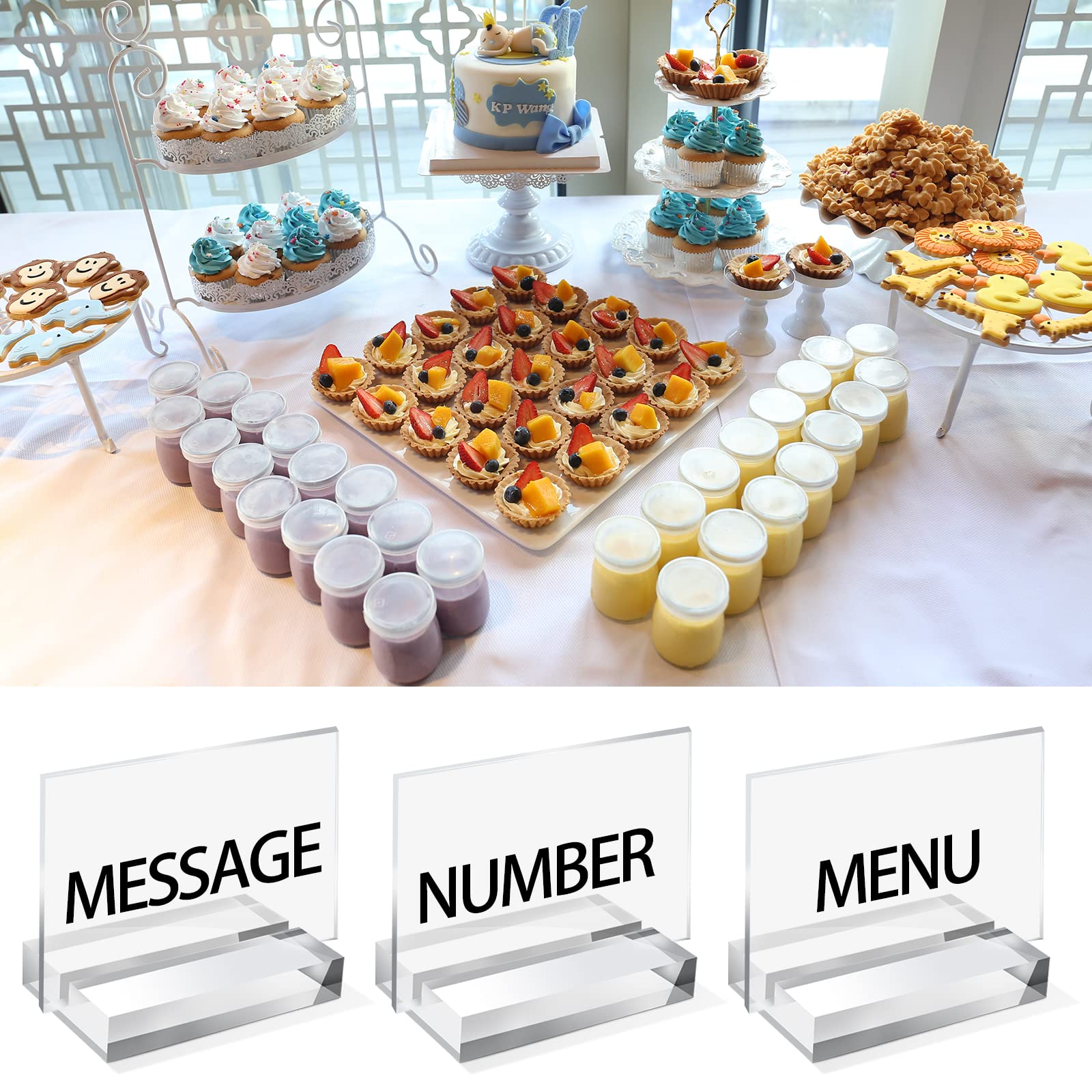 BENBO Acrylic Stands Place Card Holders, 5 Pieces Clear Acrylic Sign Holder Table Number Stands Holder Stands with Card Slot, Card Display Stand for Table Wedding Photos Office Menu Meeting