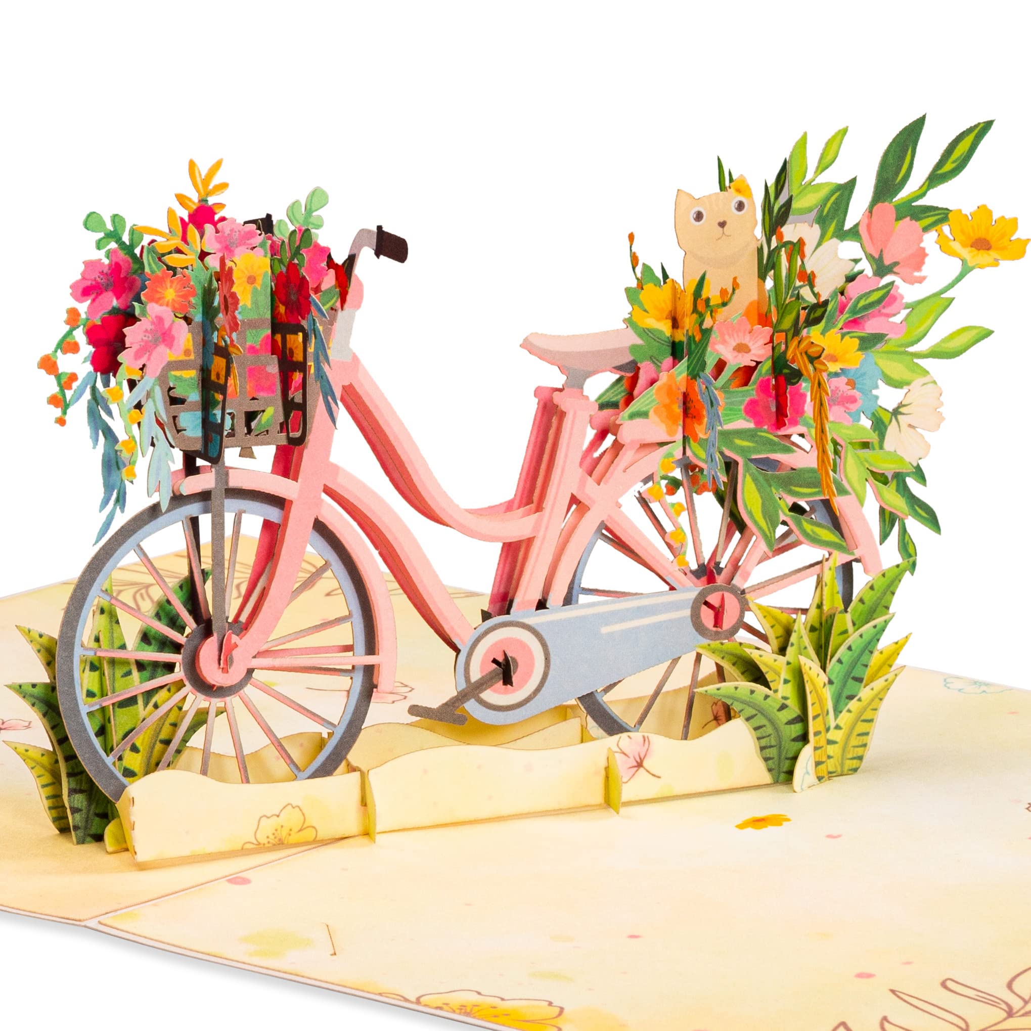 Paper Love 3D Flower Bike Spring Pop Up Card, Gift for Birthday, Wedding, Anniversary, Mothers Day, Thank You, Get Well, All Occasion or Just Because - 5" x 7" Cover - Includes Envelope and Note Tag