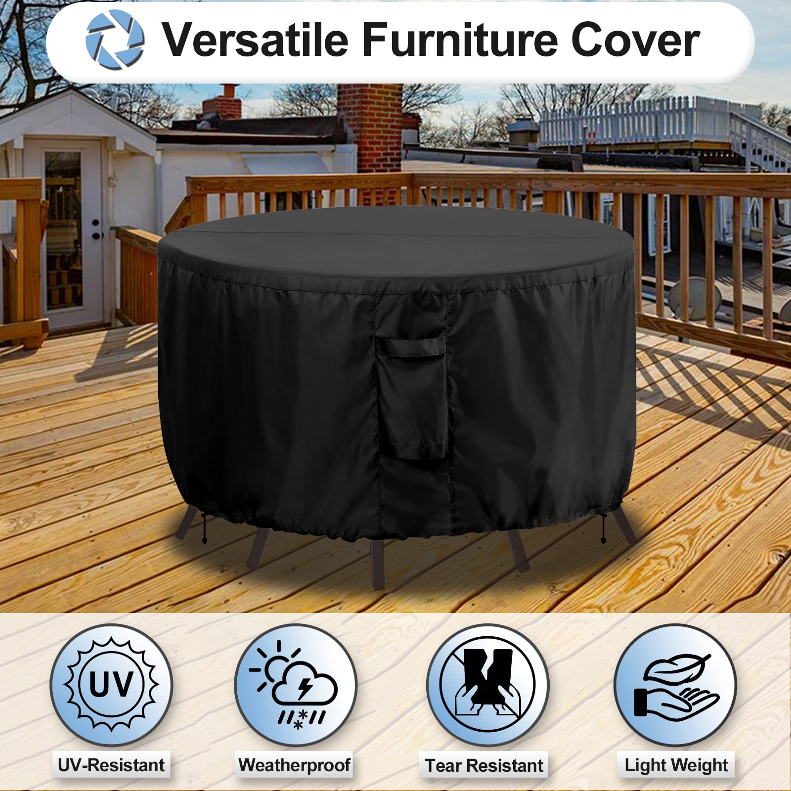 OutdoorLines Outdoor Waterproof Patio Table Furniture Set Covers - Round Couch Sectional Cover Outside Weatherproof Patio Furniture Covering for Deck, Lawn and Backyard 84" DIA x 28" H, Black