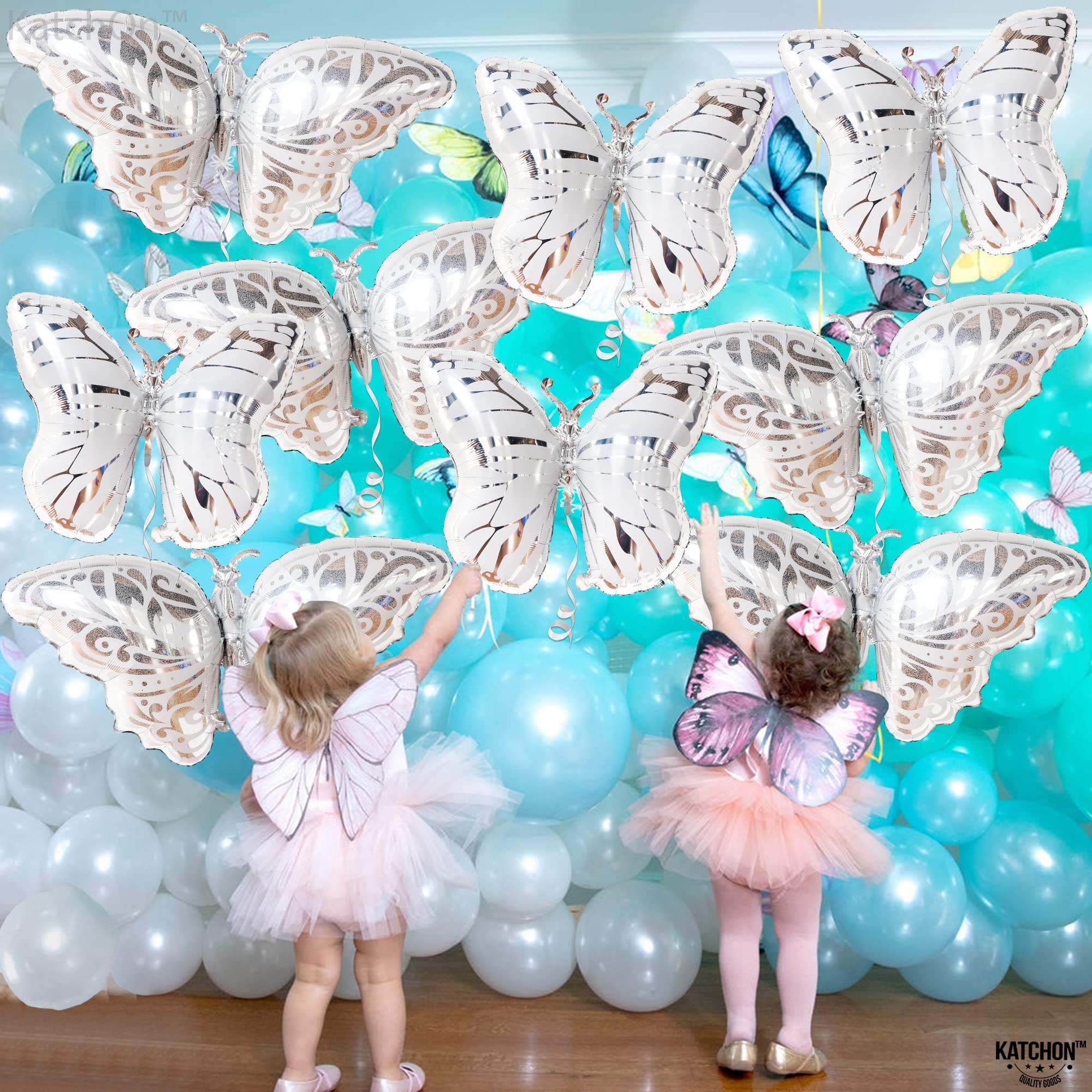 KatchOn, Big Butterfly Balloons, 38 Inch - Pack of 12, Helium Supported | Metallic Butterfly Foil Balloons for Butterfly Party Decorations | Mylar Butterfly Balloons for Baby Shower, Bridal Shower