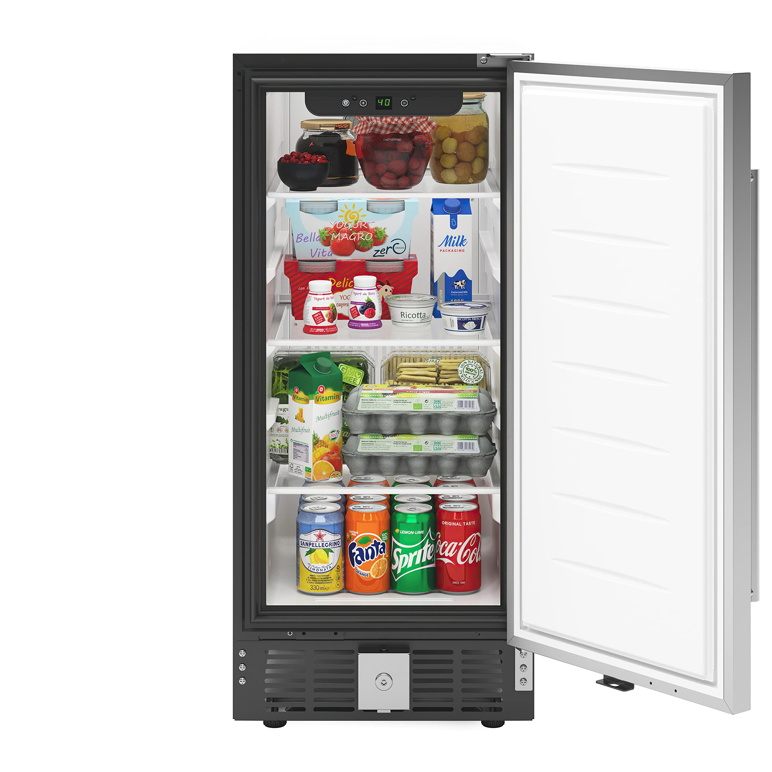 KoolMore 15” Inch 3 Cu. Ft. Built-In Mini Fridge for Food and Beverages with 3 Glass Shelves, Stainless Steel Door, LED Light for Home, Office, Garage, or Dorm Room Use (KM-BIR3C-SS)