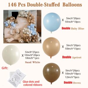 146Pcs Blue and Brown Balloon Garland Kit Double Stuffed Nude Neutral Balloon Arch Kit For Coffee brown baby shower Bridal Wedding Party Birthday Decorations