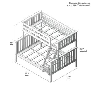 Plank+Beam Classic Wooden Bunk Bed Twin Over Full Size, Platform Bed Frame with Bunk Bed Ladder and Wood Slats for Adult, Space Saving Bed, Easy to Assemble, No Box Spring Needed, Natural