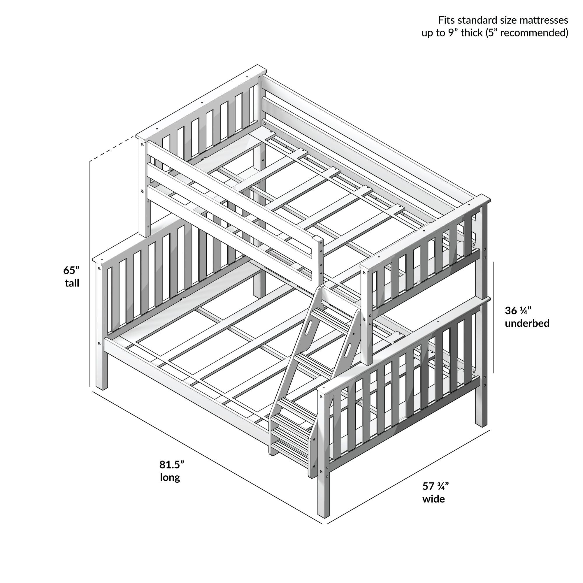 Plank+Beam Classic Wooden Bunk Bed Twin Over Full Size, Platform Bed Frame with Bunk Bed Ladder and Wood Slats for Adult, Space Saving Bed, Easy to Assemble, No Box Spring Needed, Natural