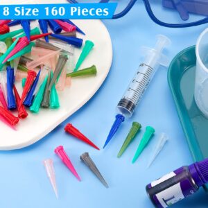 160 Pieces 8 Size Plastic Tapered Pinhead Blunt Syringe Tips Adhesive Dispensing Tip Plastic Glue Tips for Oil or Glue Applicator