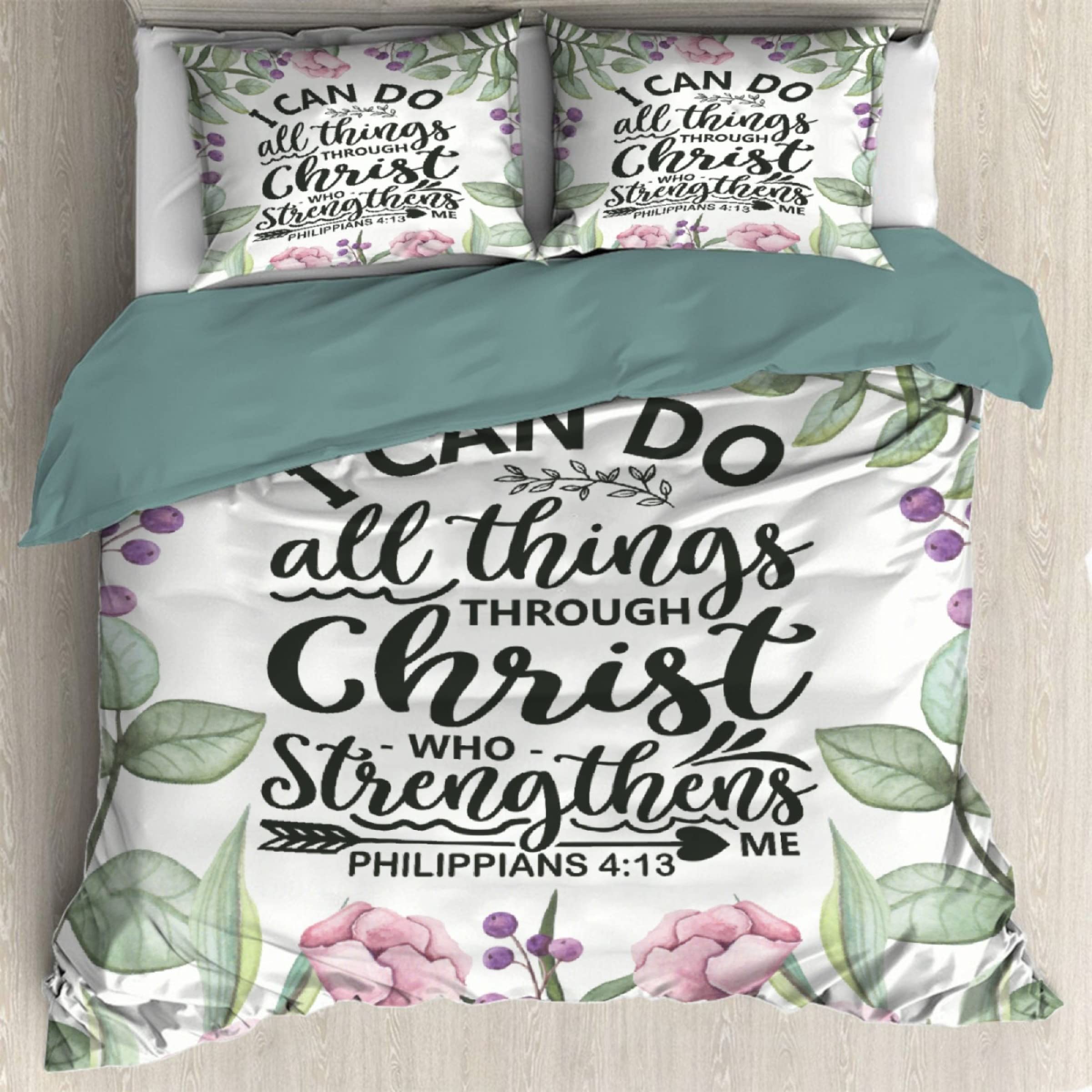 ARTBLANKET Bible Verse I Can Do All Things Bedding Duvet Cover 3 Piece Set King 104 x 90in Ultra Soft and Breathable(1 Comforter Cover + 2 Pillow Shams)