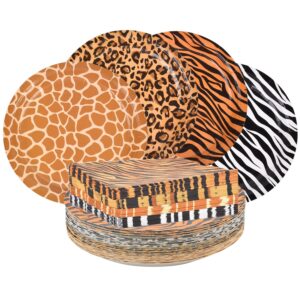 Jungle Zoo Animal Print Party Supplies, Disposable Jungle Safari Animal Print Paper Plates and Napkins for Birthday Party, Baby Shower and Jungle Safari Themed Party, Serve 48