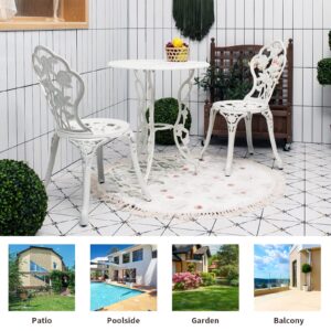 Tangkula 3 Pieces Patio Bistro Set, Outdoor Aluminium Patio Furniture Set, Outdoor Chairs and Table with Umbrella Hole, Patio Dining Set for Balcony Backyard Garden & Poolside (White)