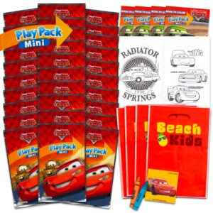 disney cars mini party favors set for kids - bundle with 24 mini cars grab n go play packs with coloring pages, stickers and more (disney cars birthday party supplies)