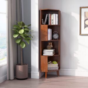 WILK 4-Tier Cube Corner Bookshelf Bamboo Corner Bookcase, Brown, 2.8(L) x 14.5(W) x 54(H)