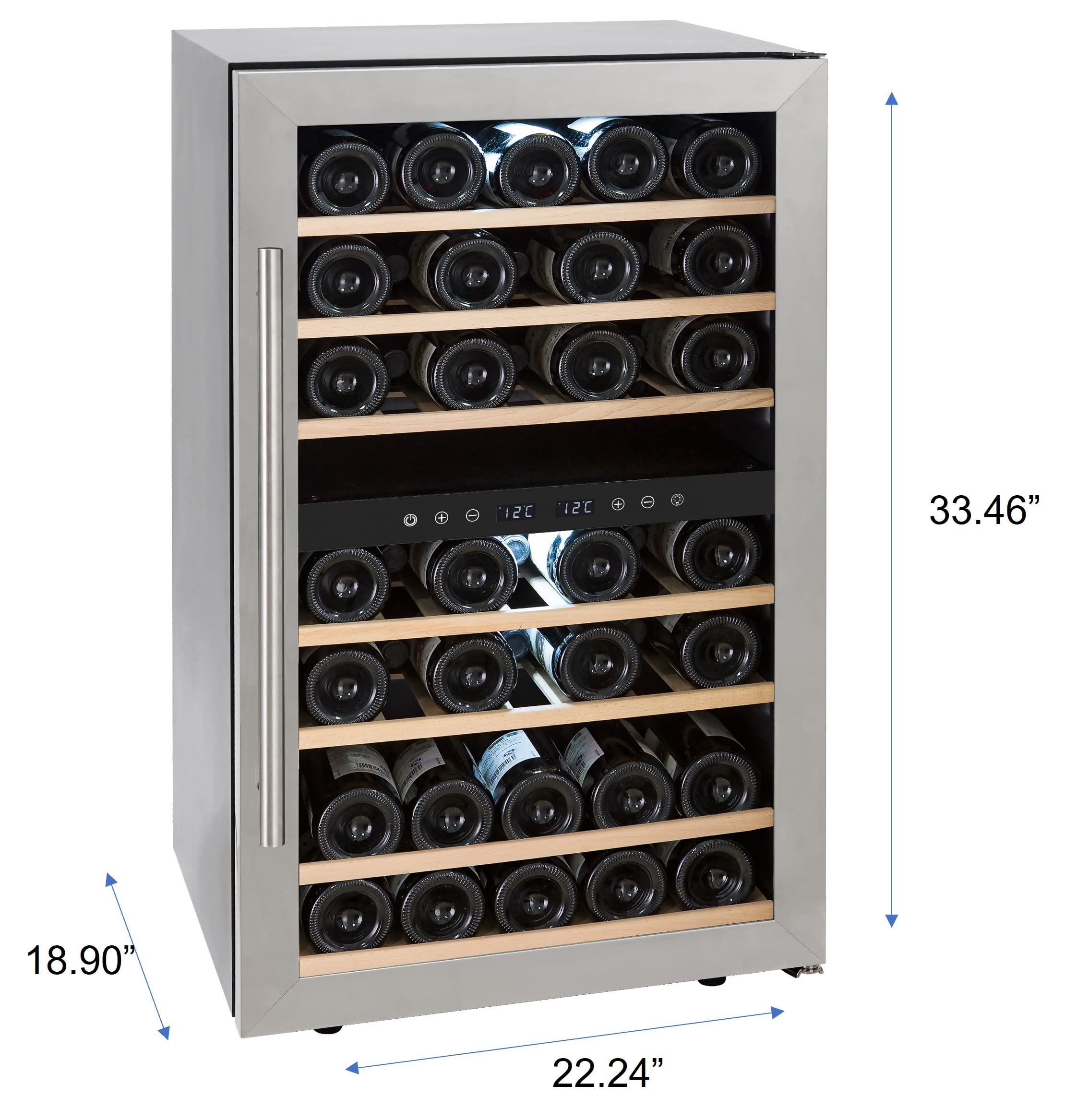 PremiumLevella 18.9 in. Wide 4.1 cu ft 43-Bottle Dual Zone Freestanding Wine Cooler with Tempered Glass Door