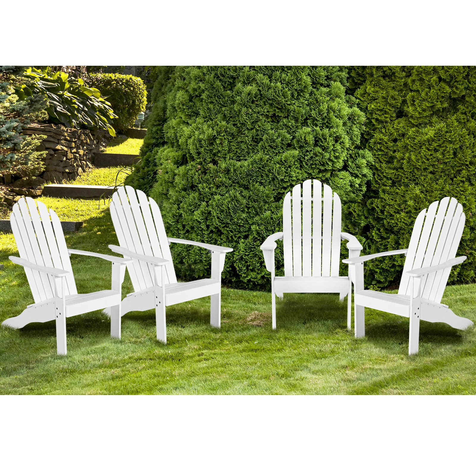 Tangkula Adirondack Chair, Acacia Wood Adirondack Lounger Chair, Outdoor Armchairs with Slatted Seating, Weather Resistant, for Patio Deck Lawn Backyard, Garden Adirondack Furniture (4, White)