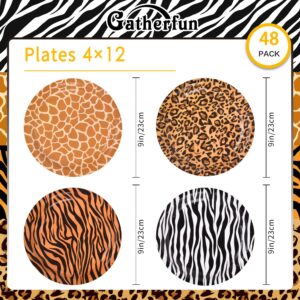 Jungle Zoo Animal Print Party Supplies, Disposable Jungle Safari Animal Print Paper Plates and Napkins for Birthday Party, Baby Shower and Jungle Safari Themed Party, Serve 48