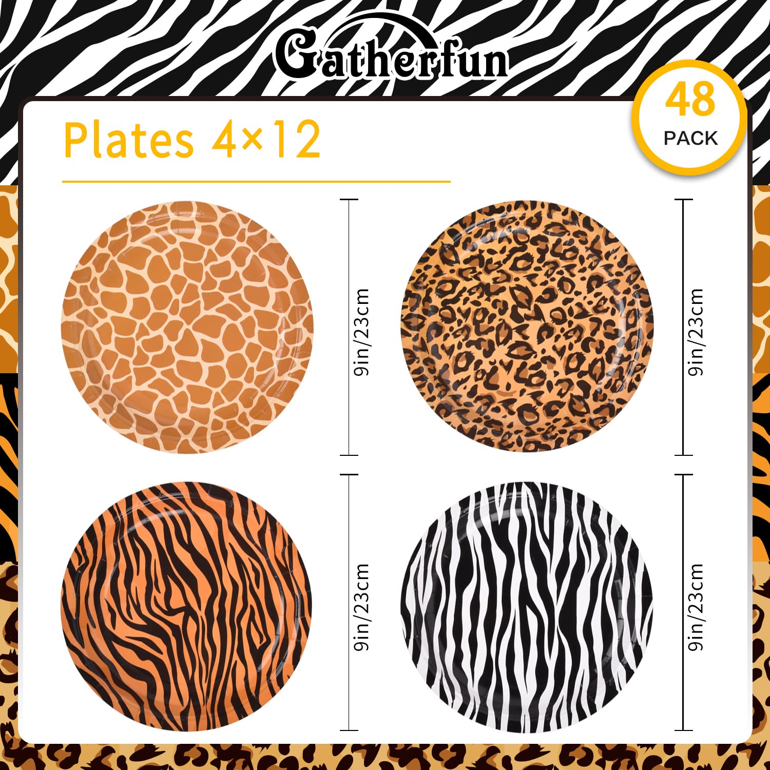 Jungle Zoo Animal Print Party Supplies, Disposable Jungle Safari Animal Print Paper Plates and Napkins for Birthday Party, Baby Shower and Jungle Safari Themed Party, Serve 48