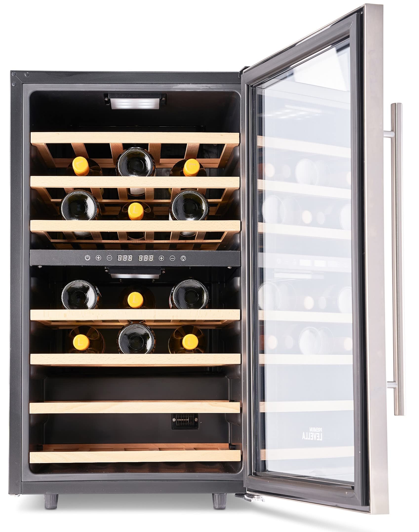 PremiumLevella 18.9 in. Wide 4.1 cu ft 43-Bottle Dual Zone Freestanding Wine Cooler with Tempered Glass Door