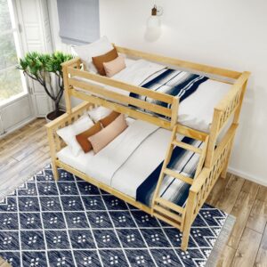 Plank+Beam Classic Wooden Bunk Bed Twin Over Full Size, Platform Bed Frame with Bunk Bed Ladder and Wood Slats for Adult, Space Saving Bed, Easy to Assemble, No Box Spring Needed, Natural