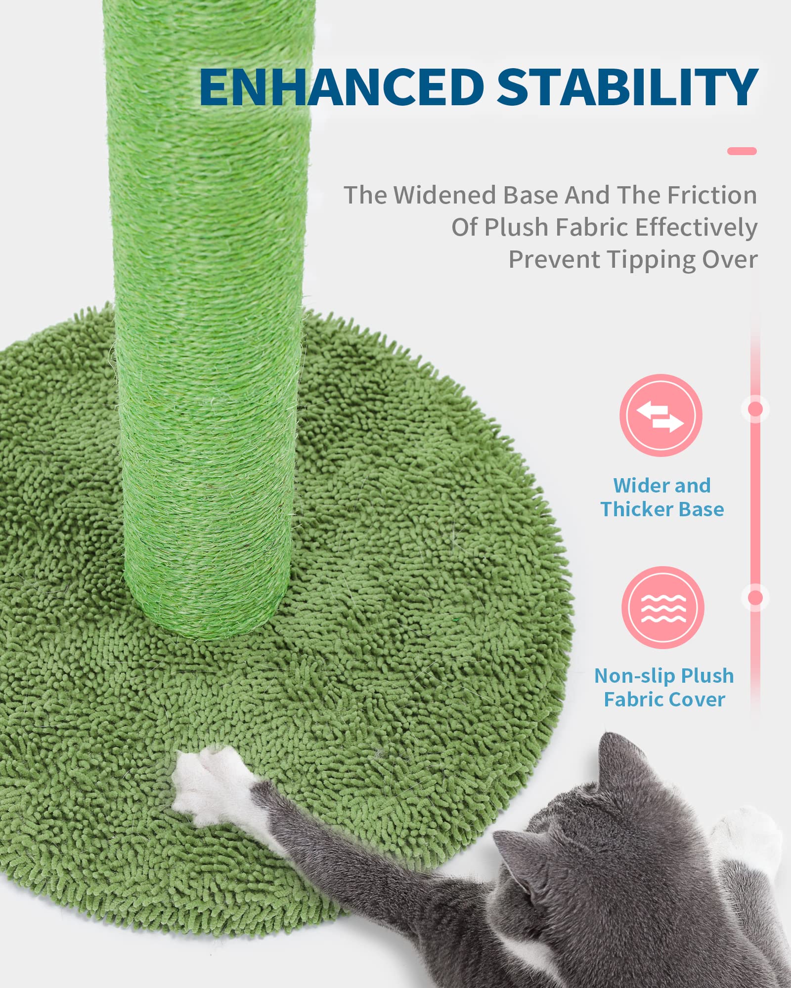 Made4Pets 34" Tall Cat Scratching Post, Cactus Cat Scratcher Kitten Scratching Posts for Indoor Cats Adults Claw Scratch with Sisal Rope, Vertical Green Cat Tree with Dangling Ball for Kitties Large