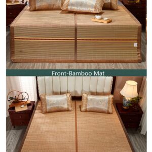 Bamboo Sleeping Mat,Cooling Mat Mattress,Traditional Chinese Summer Sleeping Rattan Pad Cooling Mattress Foldable Breathable Summer Sleeping Mat For Single Double Queen-size Bed-2 sides 1.5x1.95m(4.9x