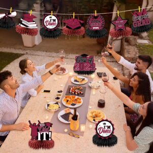 Yisong 9 Pieces 2024 Graduation Party Table Decorations Class of 2024 Congrats Graduation Centerpieces for Tables Congratulate Honeycomb Centerpiece Table Topper for Grad Party Favor(Maroon)