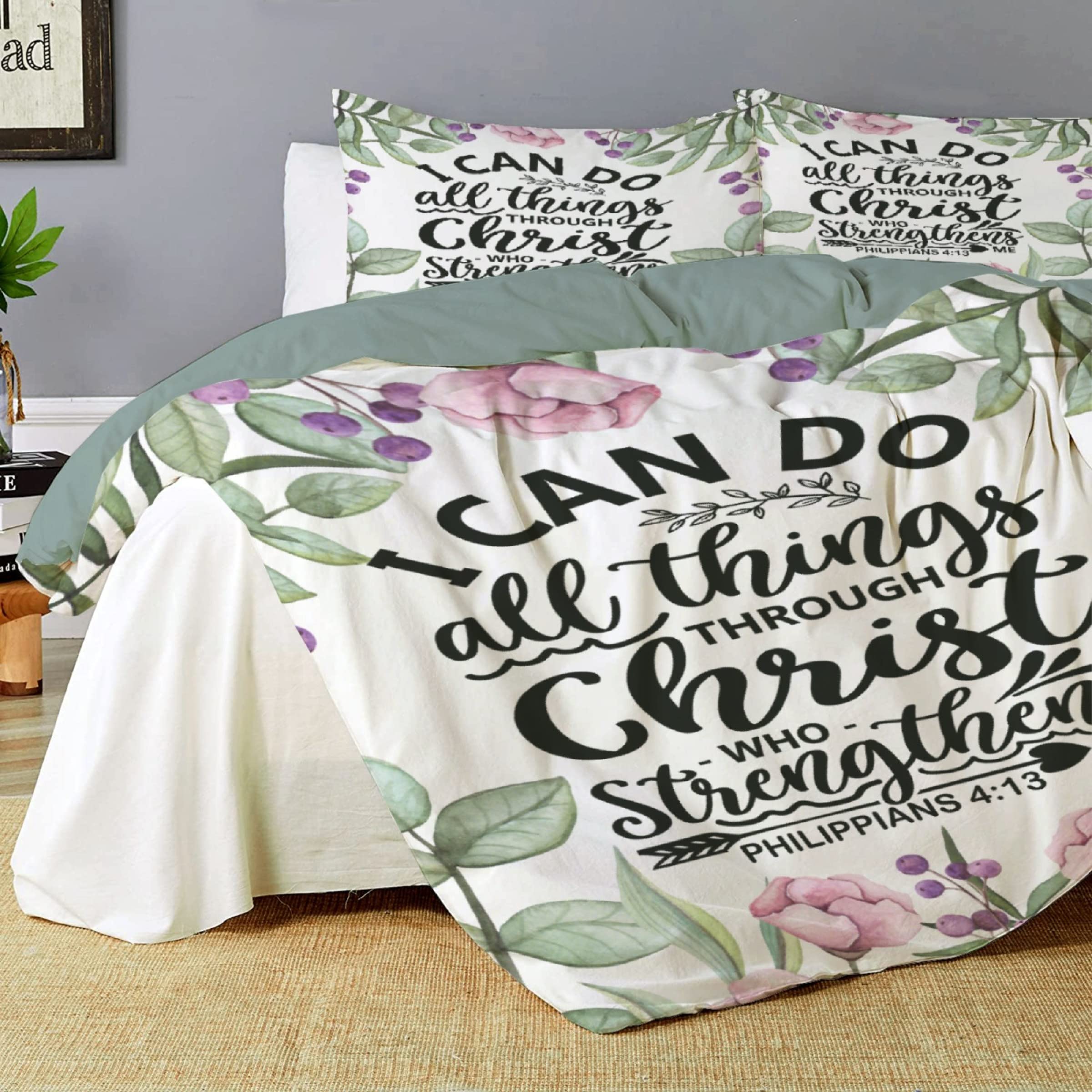 ARTBLANKET Bible Verse I Can Do All Things Bedding Duvet Cover 3 Piece Set King 104 x 90in Ultra Soft and Breathable(1 Comforter Cover + 2 Pillow Shams)