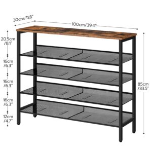 HOOBRO Shoe Rack, 5-Tier Shoe Storage Unit Flat & Slant Adjustable Shoe Organizer Shelf for 20 Pairs, Durable and Stable, for Entryway, Hallway, Closet, Dorm Room, Industrial, Rustic Brown BF101XJ01