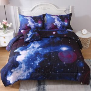 jqinhome twin galaxy comforter sets 6 piece bed in a bag, outer space themed bedding for children boy girl teen kids - (1 comforter, 1 flat sheet, 1 fitted sheet, 2 pillowshams, 1 cushion cover)