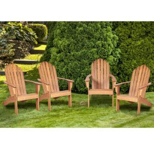 Tangkula Adirondack Chair, Acacia Wood Adirondack Lounger Chair, Outdoor Armchairs with Slatted Seating, Weather Resistant, for Patio Deck Lawn Backyard, Garden Adirondack Furniture (4, Natural)