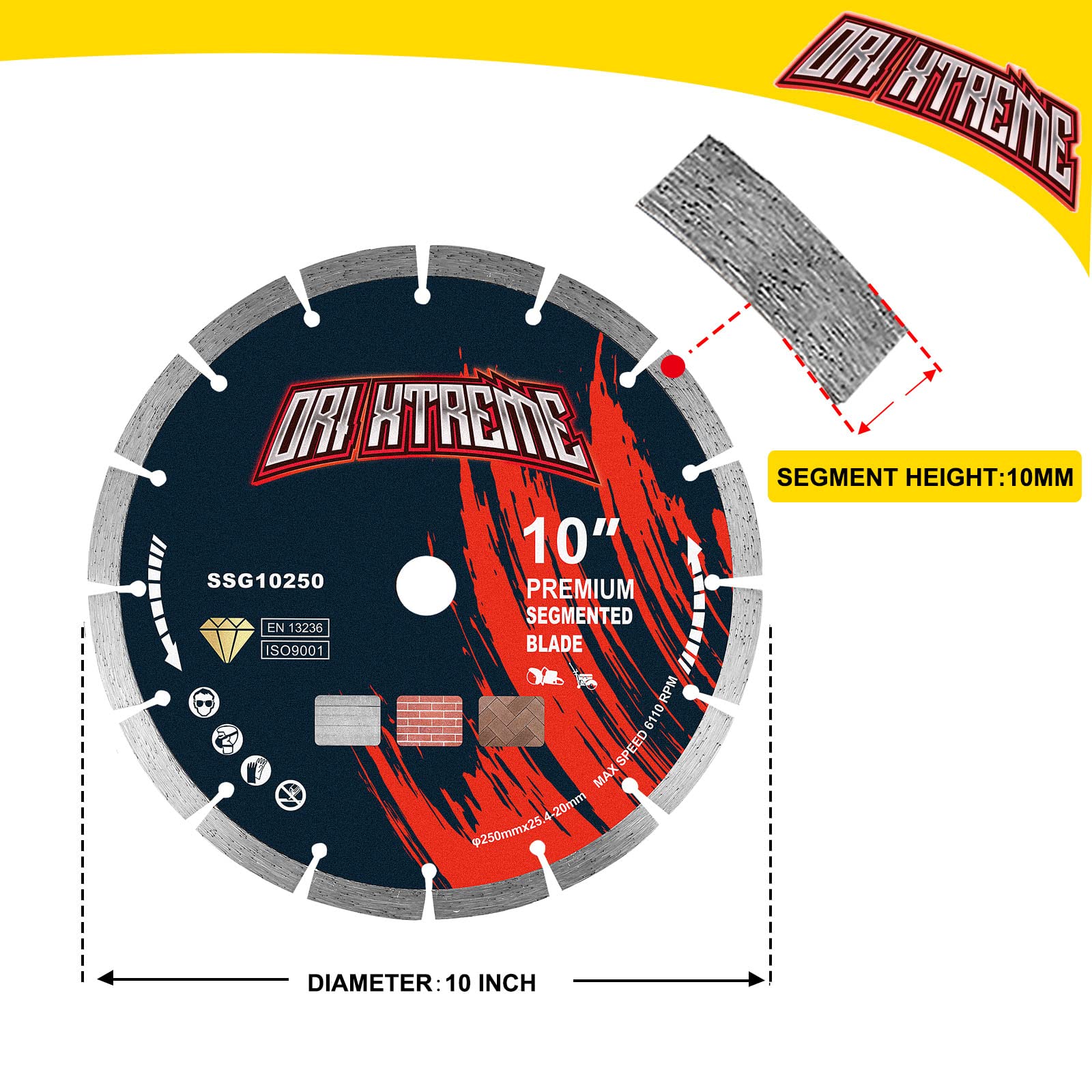 ORIXTREME 10 Inch Diamond Saw Blade, Segmented General Purpose Blade Dry/Wet Cutting Concrete, Masonry, Brick, Block,7/8"-5/8” Arbor