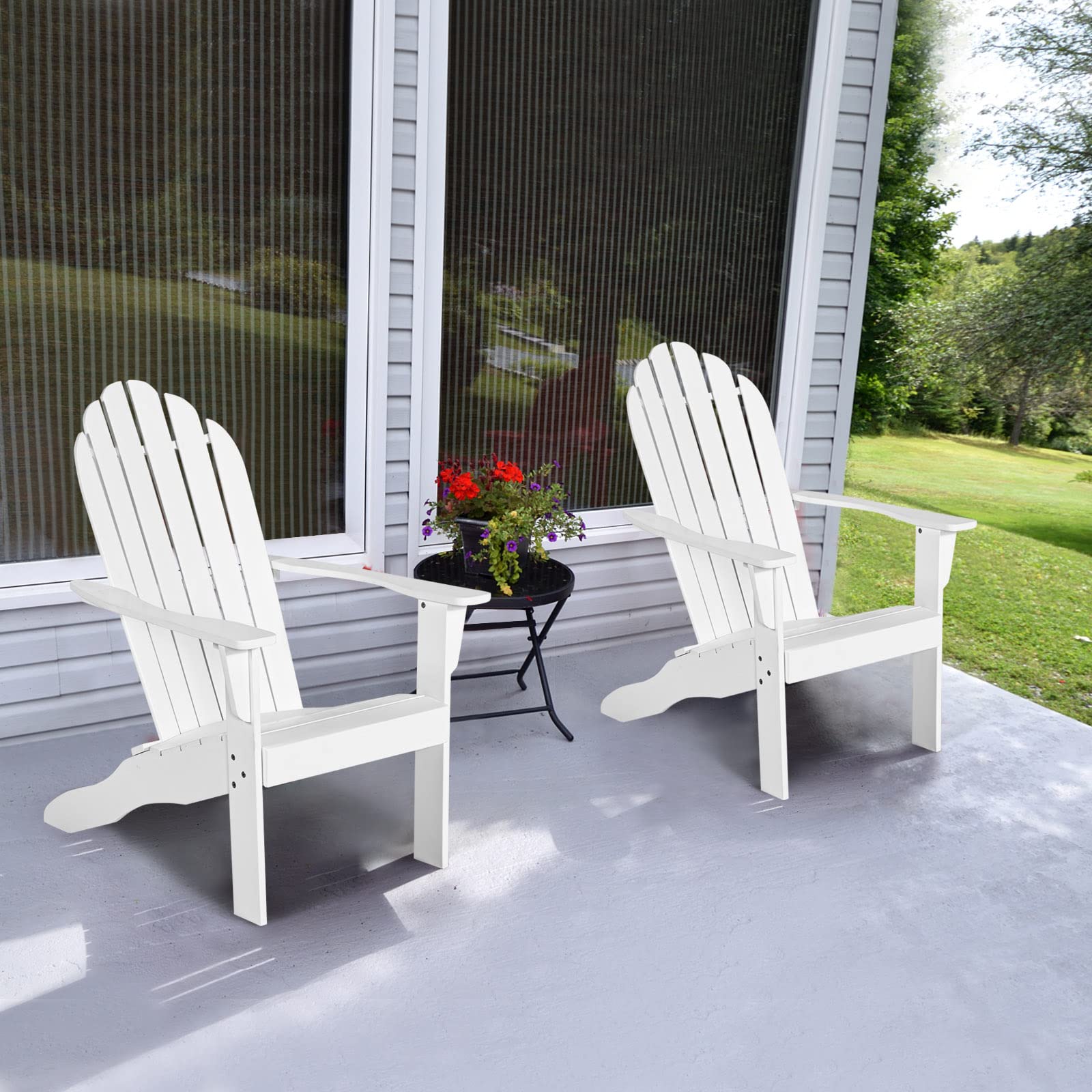 Tangkula Adirondack Chair, Acacia Wood Adirondack Lounger Chair, Outdoor Armchairs with Slatted Seating, Weather Resistant, for Patio Deck Lawn Backyard, Garden Adirondack Furniture (4, White)