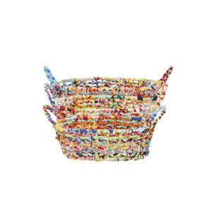 Deco 79 Cotton Round Storage Basket with Handles, Set of 3 9", 9", 7"H, Multi Colored