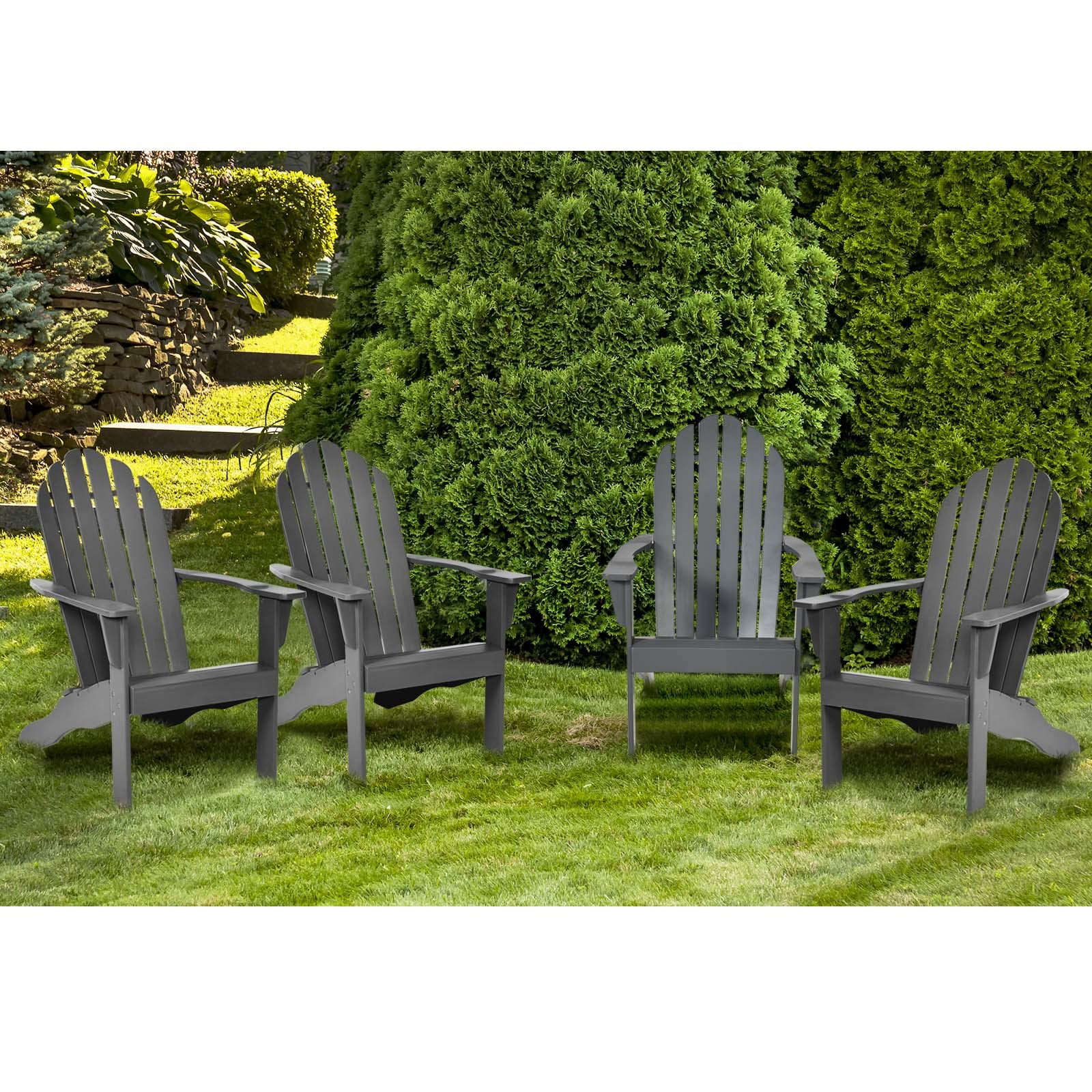 Tangkula Adirondack Chair, Acacia Wood Adirondack Lounger Chair, Outdoor Armchairs with Slatted Seating, Weather Resistant, for Patio Deck Lawn Backyard, Garden Adirondack Furniture (2, Grey)