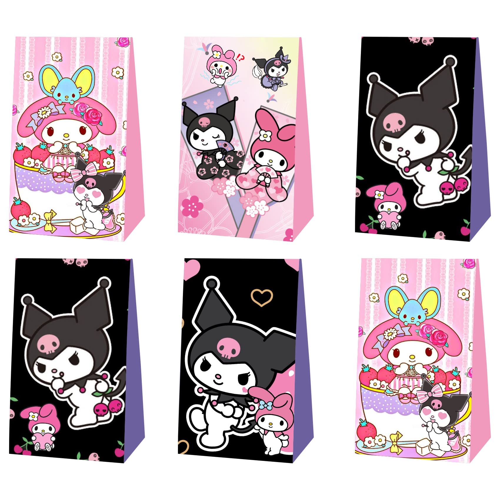 BNFUO 12 Pack Kuromi Party Favor Gift Bags for My Melody Birthday Party Decorations