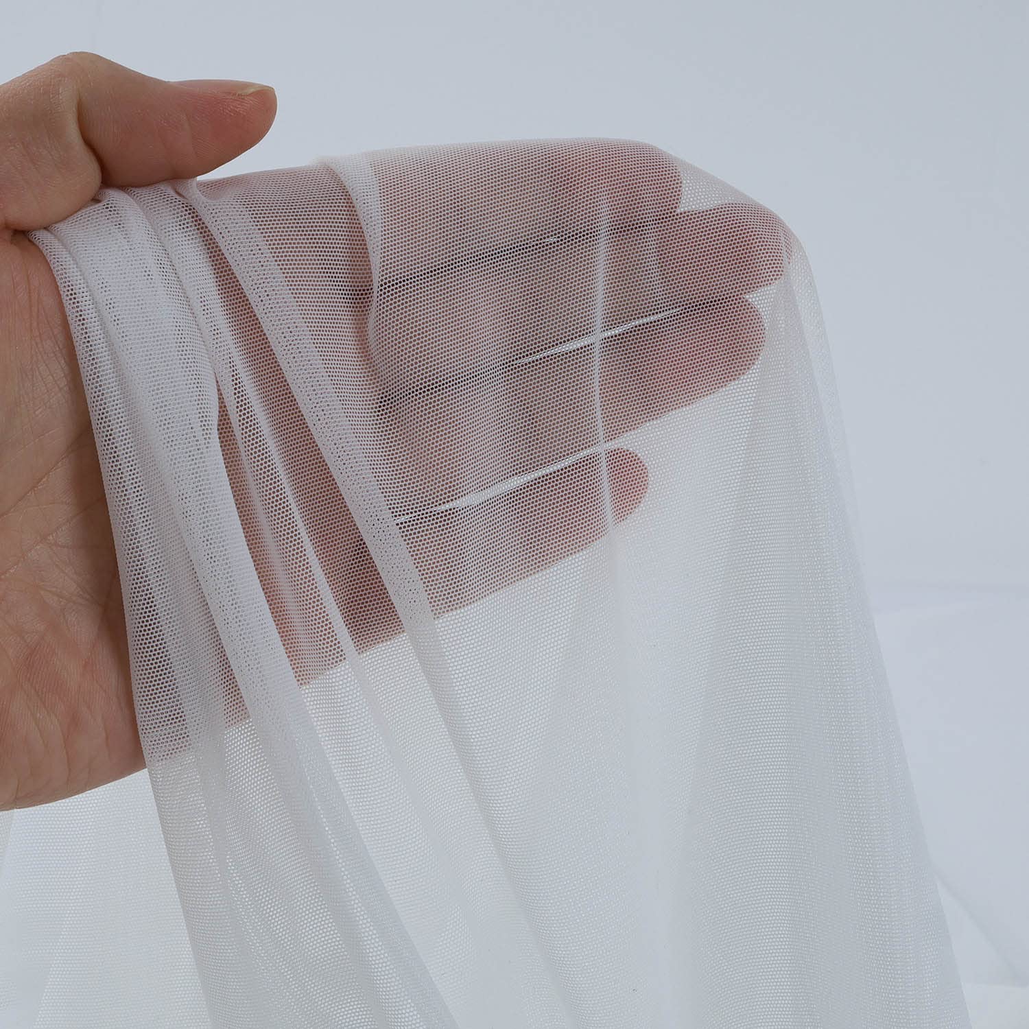 Superfine 4-Way Stretch Net Fabric Nylon Spandex Power Mesh, Pre-Cut 5 Yards Long 60" Wide, Lightweight Sheer (Off White)