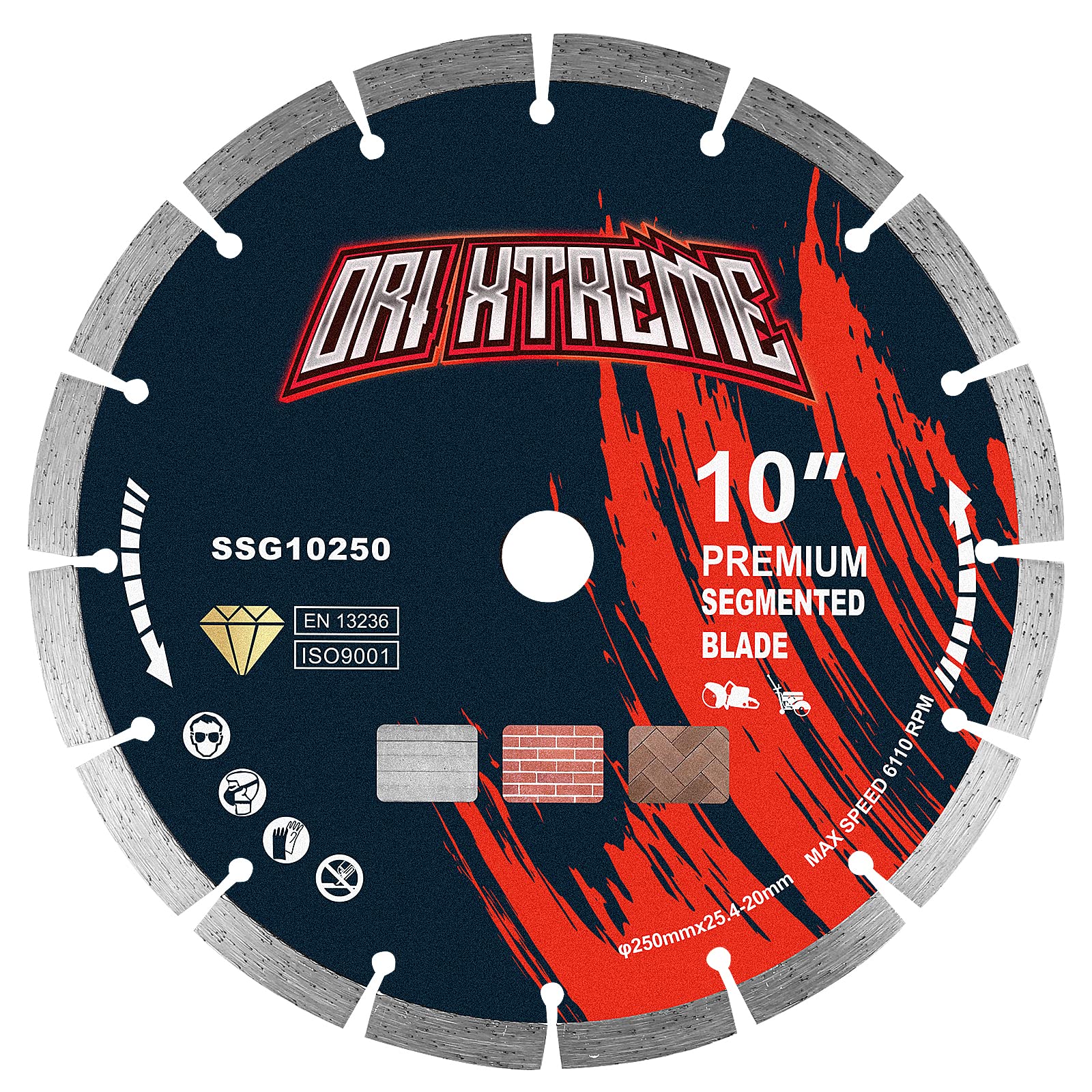 ORIXTREME 10 Inch Diamond Saw Blade, Segmented General Purpose Blade Dry/Wet Cutting Concrete, Masonry, Brick, Block,7/8"-5/8” Arbor