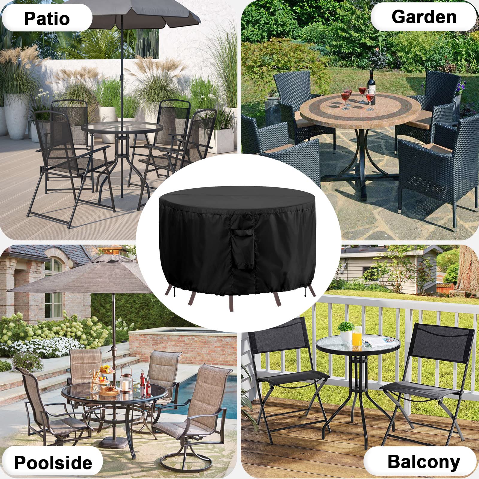 OutdoorLines Outdoor Waterproof Patio Table Furniture Set Covers - Round Couch Sectional Cover Outside Weatherproof Patio Furniture Covering for Deck, Lawn and Backyard 84" DIA x 28" H, Black