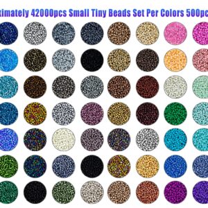 Ybxjges 42000Pcs 2mm Glass Seed Beads 12/0 Small Tiny Beads Kit with 150Pcs Alphabet Letter Beads Pendants Charms Jump Ring Elastic String for DIY Bracelets Necklace Jewelry Making Supplies