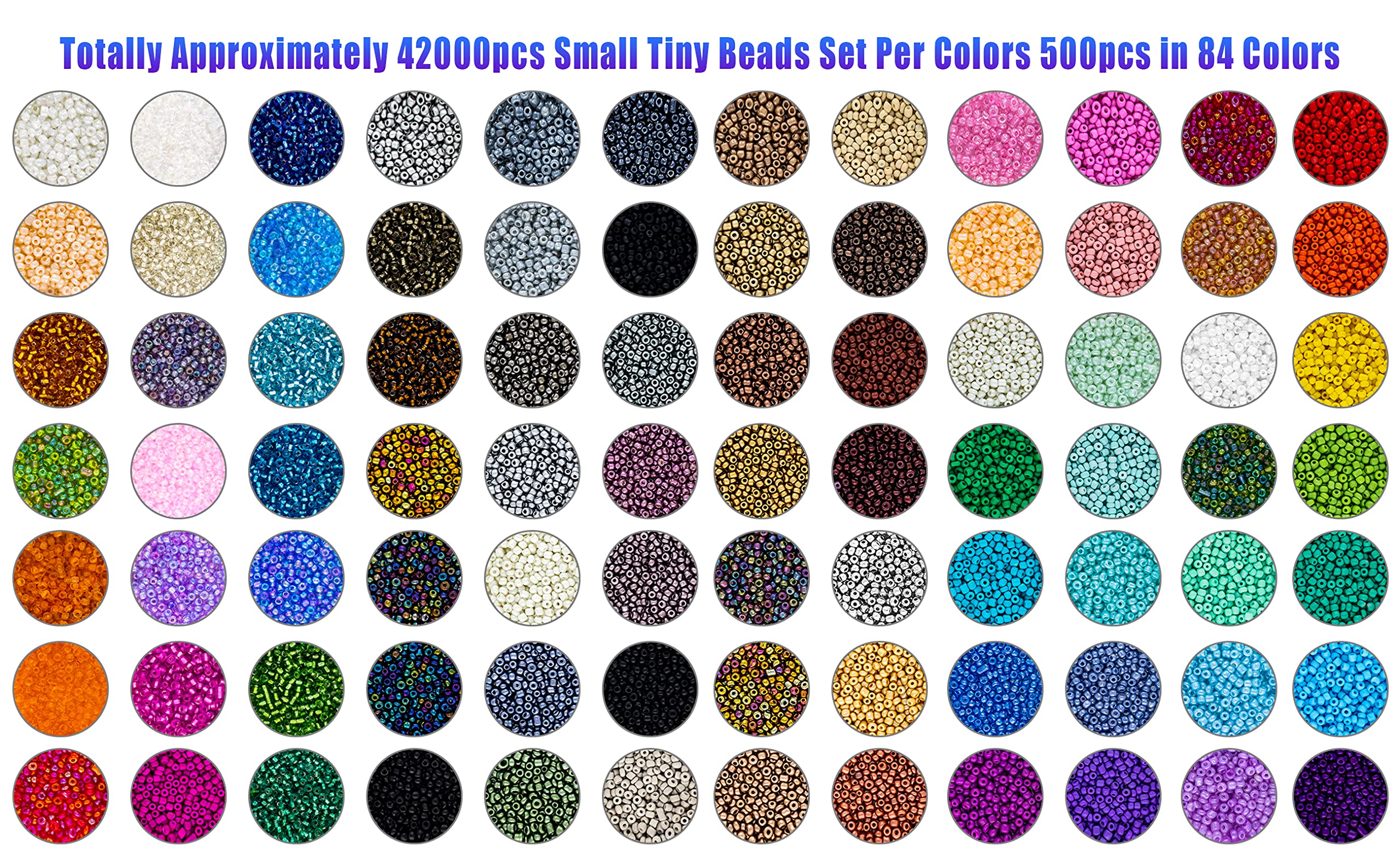 Ybxjges 42000Pcs 2mm Glass Seed Beads 12/0 Small Tiny Beads Kit with 150Pcs Alphabet Letter Beads Pendants Charms Jump Ring Elastic String for DIY Bracelets Necklace Jewelry Making Supplies