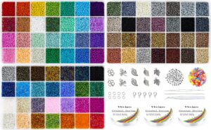 ybxjges 42000pcs 2mm glass seed beads 12/0 small tiny beads kit with 150pcs alphabet letter beads pendants charms jump ring elastic string for diy bracelets necklace jewelry making supplies