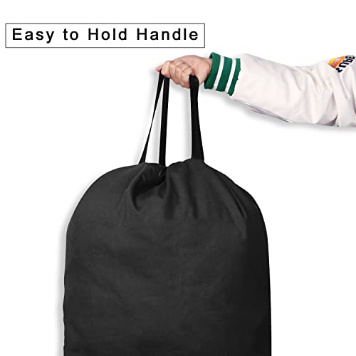 SANFERGE Cotton Canvas Laundry Bag with Handles & Drawstring Straps, Heavy Duty Extra Large Laundry Bags for Laundromat and Household, 25.5x34 Inch, Black