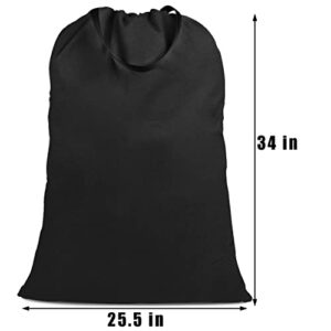 SANFERGE Cotton Canvas Laundry Bag with Handles & Drawstring Straps, Heavy Duty Extra Large Laundry Bags for Laundromat and Household, 25.5x34 Inch, Black