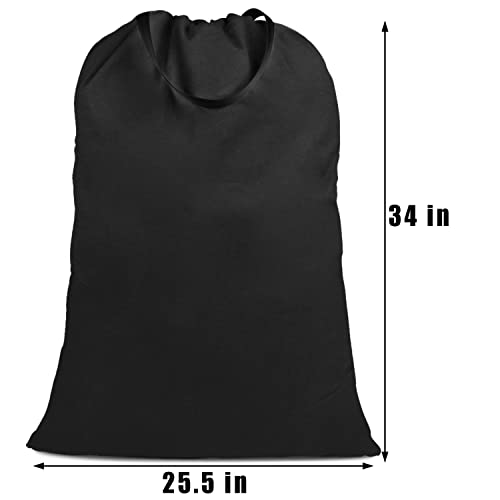 SANFERGE Cotton Canvas Laundry Bag with Handles & Drawstring Straps, Heavy Duty Extra Large Laundry Bags for Laundromat and Household, 25.5x34 Inch, Black