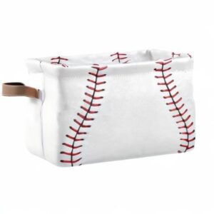 AUUXVA Sports Baseball Pattern Storage Bin with Handle Foldable Laundry Storage Basket Rectangle Container Box for Nursery Office Home Closet Shelves 1 Pack