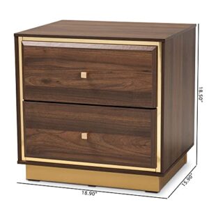 Baxton Studio Cormac Nightstands, Walnut Brown/Gold