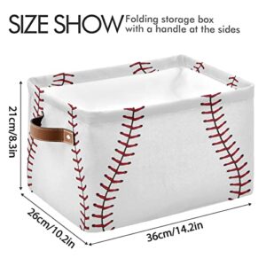 AUUXVA Sports Baseball Pattern Storage Bin with Handle Foldable Laundry Storage Basket Rectangle Container Box for Nursery Office Home Closet Shelves 1 Pack