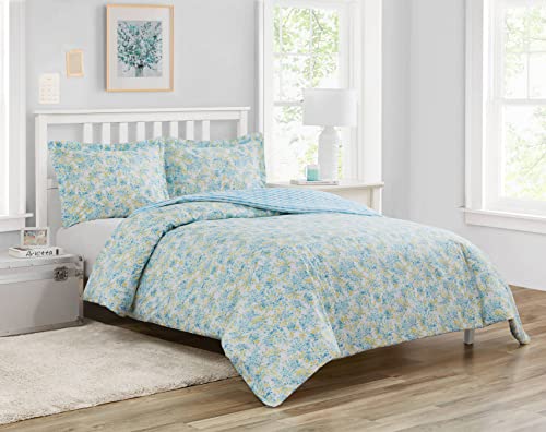 Poppy & Fritz - King Duvet Cover Set, Soft Reversible Bedding with Matching Shams & Zipper Closure, All Season Home Decor (Happy Floral Blue, King)