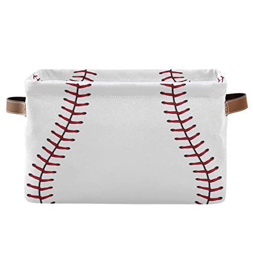 AUUXVA Sports Baseball Pattern Storage Bin with Handle Foldable Laundry Storage Basket Rectangle Container Box for Nursery Office Home Closet Shelves 1 Pack