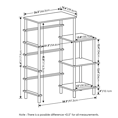 Furinno Turn-N-Tube Toolless Kitchen Storage Shelf Tall, French Oak Grey/Black, Fridge Space