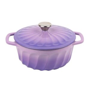 m-cooker 4 quart enameled cast iron covered round dutch oven with lid, casserole, pot, french oven, purple