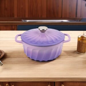 M-COOKER 4 Quart Enameled Cast Iron Covered Round Dutch Oven with Lid, Casserole, Pot, French Oven, Purple